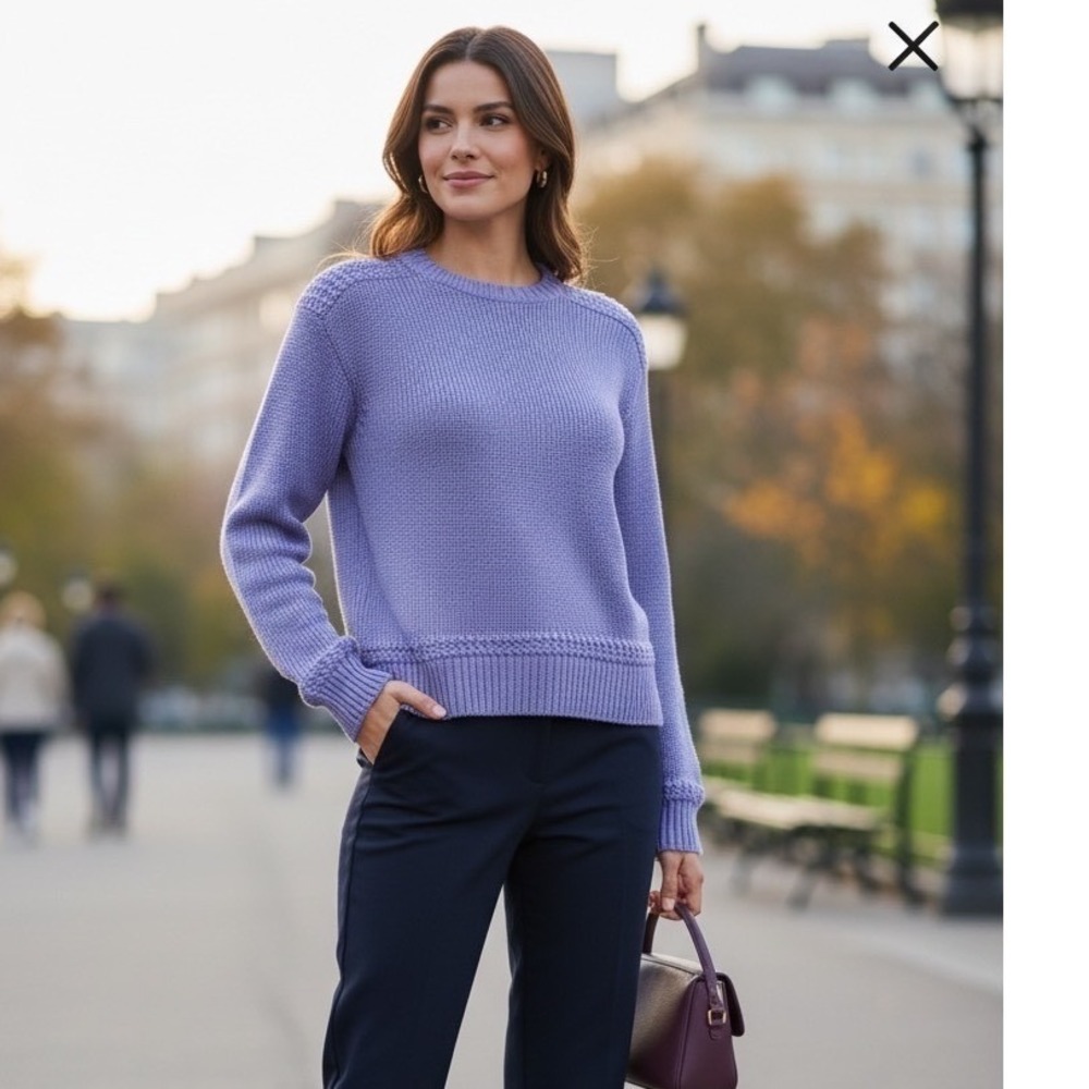 Lauren Ralph Lauren Periwinkle Blue Textured Knit Crewneck Sweater XL Cotton Mix